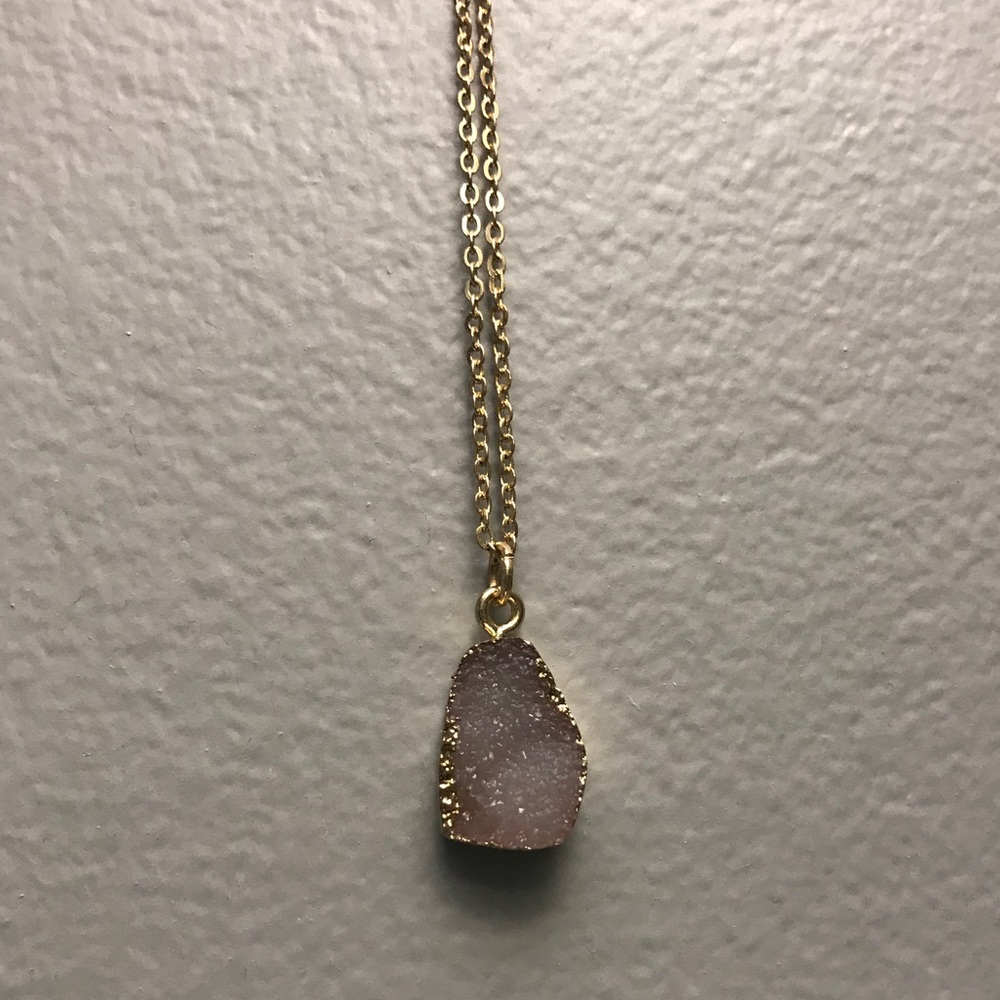 Quartz White / Pale Pink Druzy Geode Gold Necklace